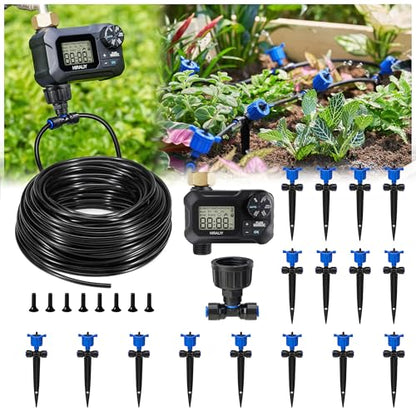 HIRALIY 50FT Drip Irrigation Kit with Timer for Raised Beds - size: 50FT