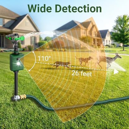 Solar Motion Sensor Deer Repellent Sprinkler Animal Deterrent Solar Cat Repeller with Motion Activated Sprinklers for Animal 2 Packs Flashing Lights Dog Racoon Squirrel for Lawn Garden Farmland