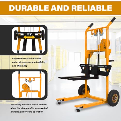 APOLLOLIFT Material Lift Winch Stacker, 440lbs Cap. 35.4" Lifting Height - color: Yellow-winch, size: 440LBS