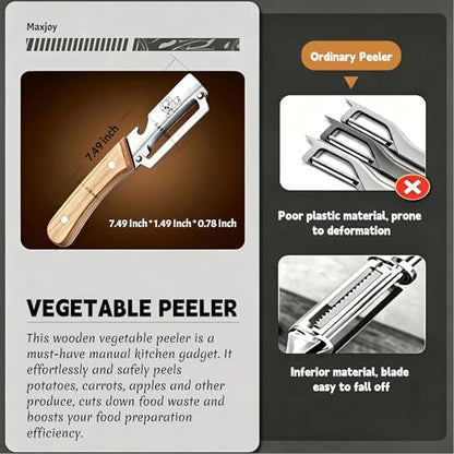 Maxjoy Vegetable Peeler, Stainless Steel Blade, Wooden Handle - color: Brown#Silver-11
