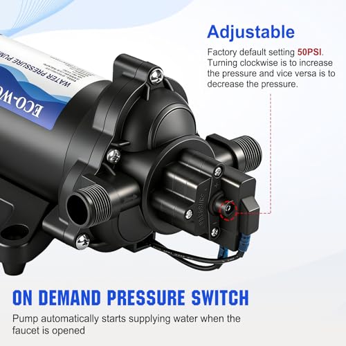ECO-WORTHY 33-Series Industrial Water Pressure Pump 110V AC 4.0GPM 50PSI RV Fresh Water Diaphragm Pump include Garden Hose Adapters for Irrigation Marine Boat Sprinkler Faucet - color: Black 5