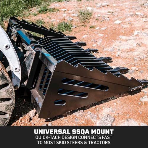 Titan Attachments Fine-Grade Skeleton Rock Bucket with Bolt-On Teeth, Skid Steer Quick Tach Mounting System, 3" Spaced Tines, Reinforced Side Cutters, Universal Landscape Attachment - size: 82" Bucket Size