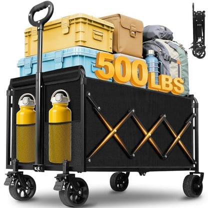 Wagons Cart Foldable, 500 lbs Collapsible Wagon with Wheels for Camping - size: 500 lbs