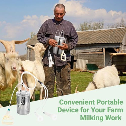 Manual Milking Machine, 2L Effort-Saving Goat Milking Device, Sheep Cow Hand Vacuum Pump Goat Cow Milking Machine, Portable Milking Kit for Milk Plant Farm