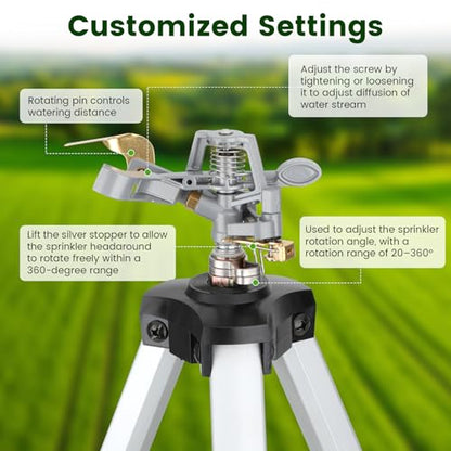 50" Brass Impact Sprinkler on Tripod Base 2pcs,Heavy Duty Tripod Sprinkler