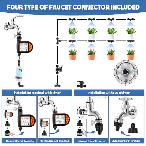 Kalolary 100FT Misting Cooling System with Timer and 30 Brass Mist Nozzles - size: 100FT with Water Timer