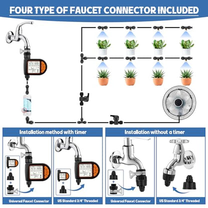 Kalolary 100FT Misting Cooling System with Timer and 30 Brass Mist Nozzles - size: 100FT with Water Timer