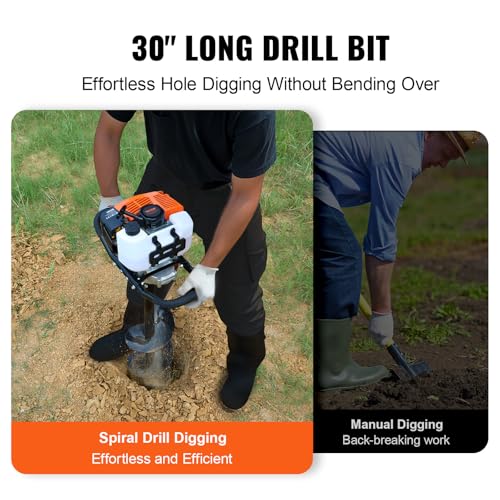 VEVOR Post Hole Digger Gas Powered 63CC 2400W Earth Auger Fence Digger - style: 63CC+8"