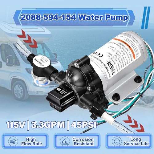 2088-594-154 Industrial Diaphragm Water Pump,115V 45PSI/3.1Bar 3.3GPM/11.4LPM 198GPH Industrial Pump,1/2in Portable Electric Utility Industrial Pump for Beverage and Water Applications - color: Silver3