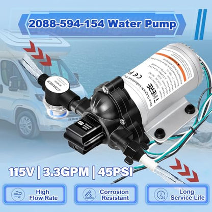 2088-594-154 Industrial Diaphragm Water Pump,115V 45PSI/3.1Bar 3.3GPM/11.4LPM 198GPH Industrial Pump,1/2in Portable Electric Utility Industrial Pump for Beverage and Water Applications - color: Silver3