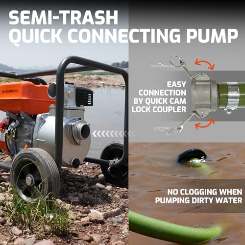 NOVUS 2-Inch Semi Trash Pump with Foldable Handle and Wheels, 212cc Engine - size: 2 Inch with Hose and Wheel