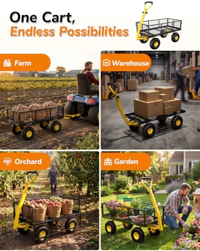 Firstness 900Lbs Metal Garden Wagon Cart Large Garden Cart on Wheels, Black - color: Black, size: Updated 900 Lbs