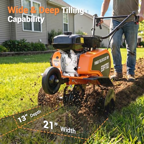 212cc Gas Powered Garden Tiller Cultivator, 22" Front Tine Rototiller with Forward & Reverse, Heavy Duty Tiller for Hard Soil, Weeding, Soil Preparation, Vegetable Gardens and Farms
