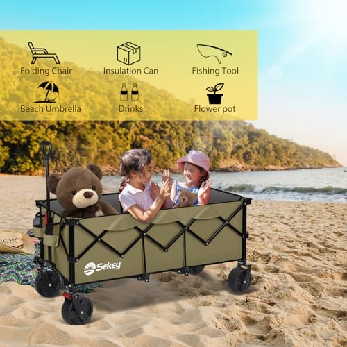 Sekey 300L Extended Collapsible Wagon, 660 lb Capacity, 48 in Long - color: Khaki
