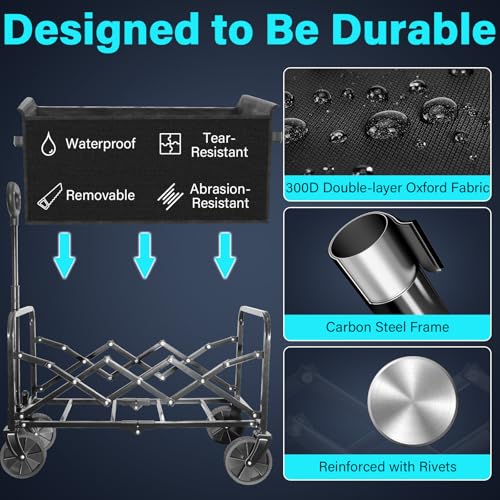 Collapsible Wagon Cart with Wheels, Compact 360 lb Folding Cart, Jet Black - color: Jet Black