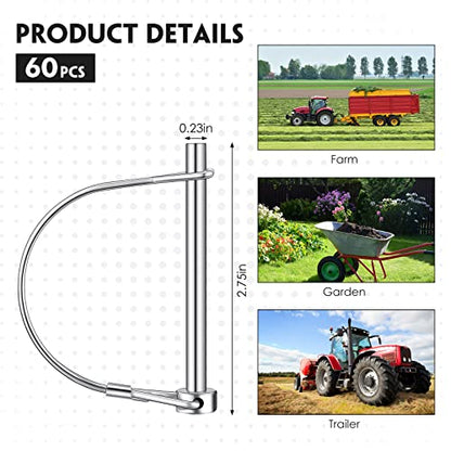 Pelopy 60 Pcs Arch Trailer Coupler Pin 1/4'' x 2-3/4" Safety Shaft Locking Heavy Duty Hitch Pins Carbon Steel Trailer Gate Pin for Wagons Towing Garden Farm Lawn PTO and Hitches