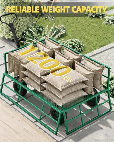 1200 LBS Heavy Duty Steel Garden Cart, 3-in-1 Yard Wagon, 13" Air Tires - color: Green, size: 1200LBS