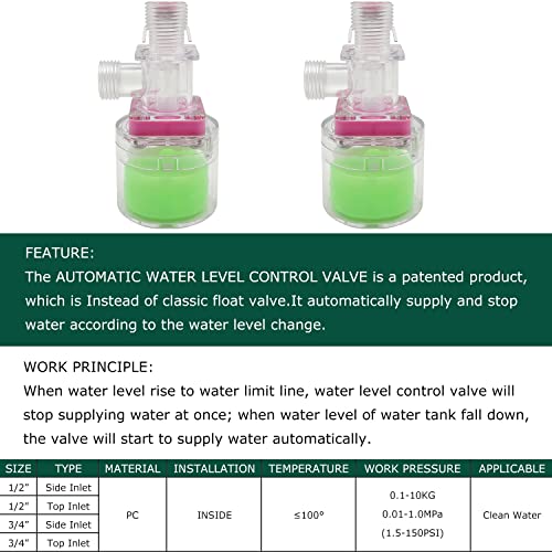 Transparency Water Float Valve, Water Level Control Water Tank Traditional Float Valve Upgrade (1/2" UP) - size: 1/2" UP