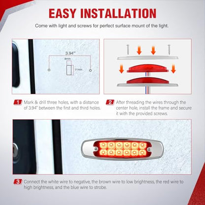 Nilight 6.3" Amber Red Rectangle Side Marker Light with High Low Strobe - color: Amber Red 6.3" 20Pcs