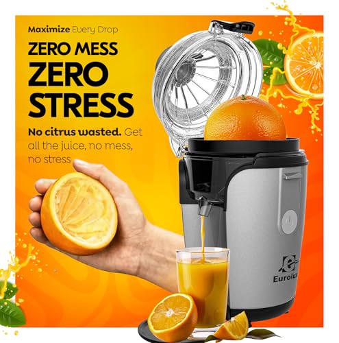 Eurolux Hands-Free Electric Citrus Juicer Machine, Orange Lime Grapefruit Lemon Squeezer, Easy to Clean. - color: Silver