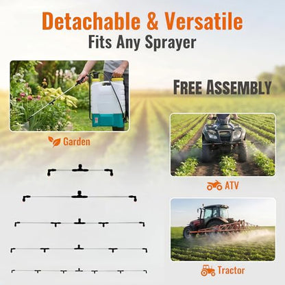 7.5‘’ ATV Sprayer Boom with 6 Nozzles, Stainless Steel Detachable Spray Boom, Compatible with ATV/UTV Tractor Spray System, Complete Fittings with Brass Barb Connectors & Stainless Steel Clamps