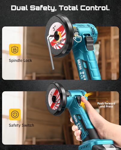 SEESII 3-Inch Cordless Mini Angle Grinder with 2× 21V 2.0Ah Batteries