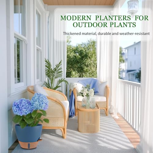 2 Pack 10 inch Plant Pots, Plastic Self Watering Planters - color: Navy Blue, size: 10 inches