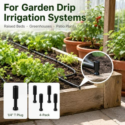 4-Pack 1/4 Inch Drip Irrigation T Plugs for Watering Kits - size: 1/4 T Plug (Fitting)