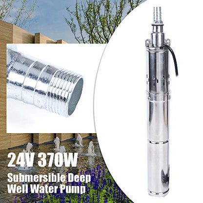 24 V Well Pump Deep Well Submersible Water Pump 370W Solar Pump Stainless Steel Deep Well Submersible Water Pump for Irrigation Home Industrial Livestock Drinking or Tank Filling (24V 370W) - color: 24v 370w