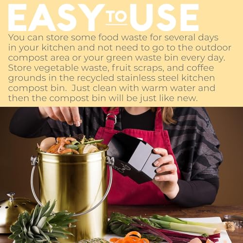 Epica Kitchen Compost Bin for Kicthen Countertops, 1.3 Galllon - Gold - color: Gold