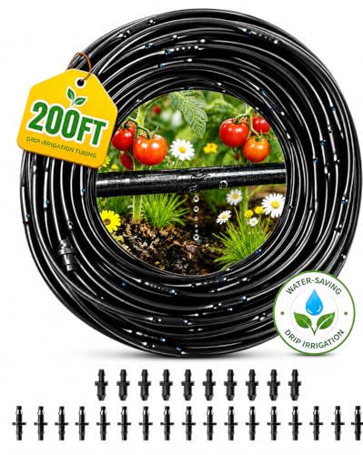 1/4 Drip Irrigation Tubing 200FT, Built-in 0.5 GPH Emitters, 6 Inch Spacing - size: 200FT