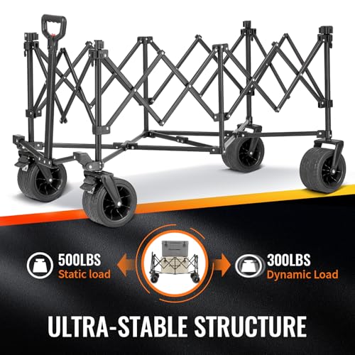 EchoSmile Wagons Carts Foldable Heavy Duty with 500Lbs Wt, 300L Cap, Black - color: Black