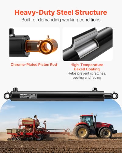 VEVOR Double Acting Hydraulic Cylinder, 2" Bore x 16" Stroke, Max 3500PSI Hydraulic Cylinder, Heavy-Duty Welded Cross Tube Cylinders with 1" Pin Hole & SAE #6 Port for Agricultural Machinery, Tractors - size: 2x16