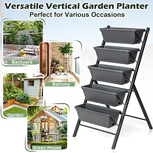 COSTWAY Vertical Raised Garden Bed, 5 Tier Planter Box with Drainage Holes