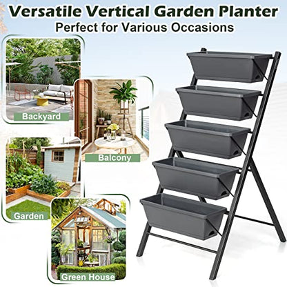 COSTWAY Vertical Raised Garden Bed, 5 Tier Planter Box with Drainage Holes