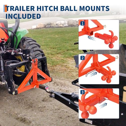 Garvee 3 Point Hitch Receiver with 2 in Receiver, 3 Ball & Hook - color: Orange, size: 32.5"x17.5"