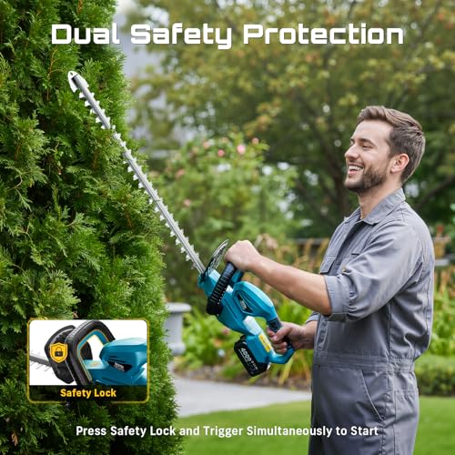 SEESII 20" Hedge Trimmer Cordless with 2× 4.0Ah Battery, Lightweight Design - color: Blue
