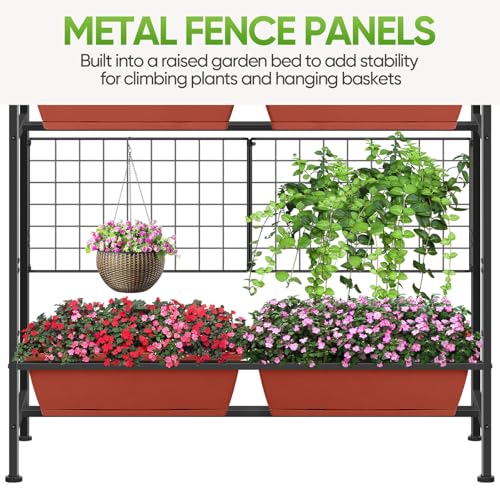 CADUKE Raised Garden Bed, Garden Raised Planter Box with Legs, 32" Elevated Vegetable Garden Beds with Drainage Holes & Trellis, Herb Garden Planter Outdoor for Vegetables, Balcony, Red - color: Red