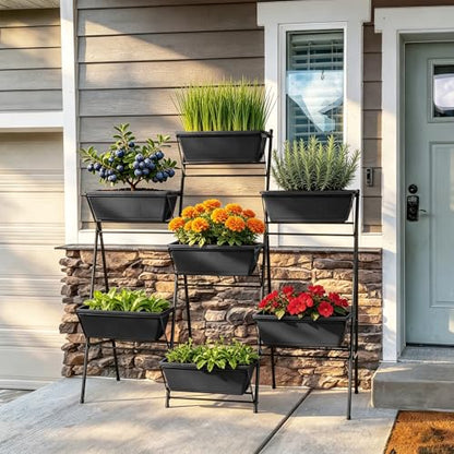 5-Tier Vertical Garden Planter with 7 Plant Boxes & Drainage Trays - color: Black, size: 5-Tier