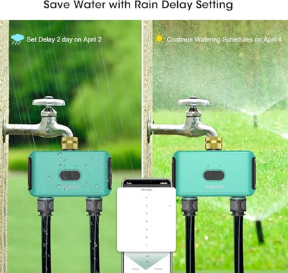 Smart WiFi Sprinkler Timer with Gateway, 2 Water Outlet Garden Hose Timer | App Remote Control, Brass Inlet Water Timer, Automate Water & Sprinkler Schedules for Garden/Lawn/Yard - color: Green, size: 2 Outlets - T