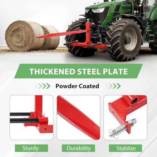 Suitable for 3-Point Hay Bale Spear with 3000 LB Capacity - Cat 1 Tractor Receiver Hitch & Gooseneck Ball