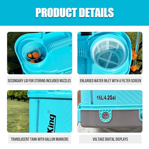 SideKing 4 Gallon Battery Powered Backpack Sprayer, 100 PSI Adjustable Electric Weed Sprayer for Lawn & Garden, Compatible with Makita 18V Battery, 5 Nozzles, Battery & Charger Included - size: 4.2 Gallon