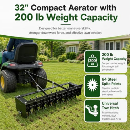 Heavy Duty Tow Behind Spike Aerator 32 Inch with Steel Frame