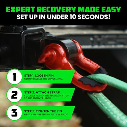 Rhino USA Shackle Hitch Receiver - Fits 2in Receivers for Vehicle Recovery - color: Red