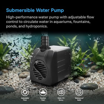 AC Infinity 220 GPH Submersible Water Pump (833 L/H, 18W). - size: 220 GPH