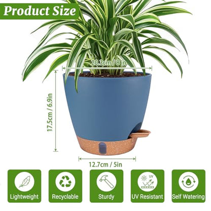 2 Pack 8 inch Plant Pots, Plastic Self Watering Planters - color: Navy Blue, size: 8 Inch