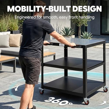 Feasto 3-Shelf Pizza Oven Table with Lockable Wheels, 36''x 24'' - color: Black