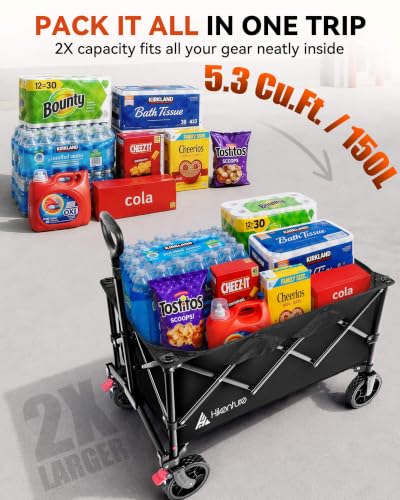 Hikenture Wagons Carts Foldable 330LBS, Heavy Duty Collapsible Wagon - color: Black, size: 5.3 cu ft / 150 L