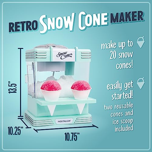Nostalgia Snow Cone Machine With 2 Reusable Plastic Cups & Ice Scoop for Easy Serving- Retro Table-Top Ice Cone Maker Makes 20 Icy Treats- Slushie Machine for Parties, Family Treats & Gatherings- Aqua - color: Aqua, style: Table Top