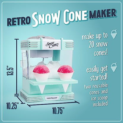 Nostalgia Snow Cone Machine With 2 Reusable Plastic Cups & Ice Scoop for Easy Serving- Retro Table-Top Ice Cone Maker Makes 20 Icy Treats- Slushie Machine for Parties, Family Treats & Gatherings- Aqua - color: Aqua, style: Table Top